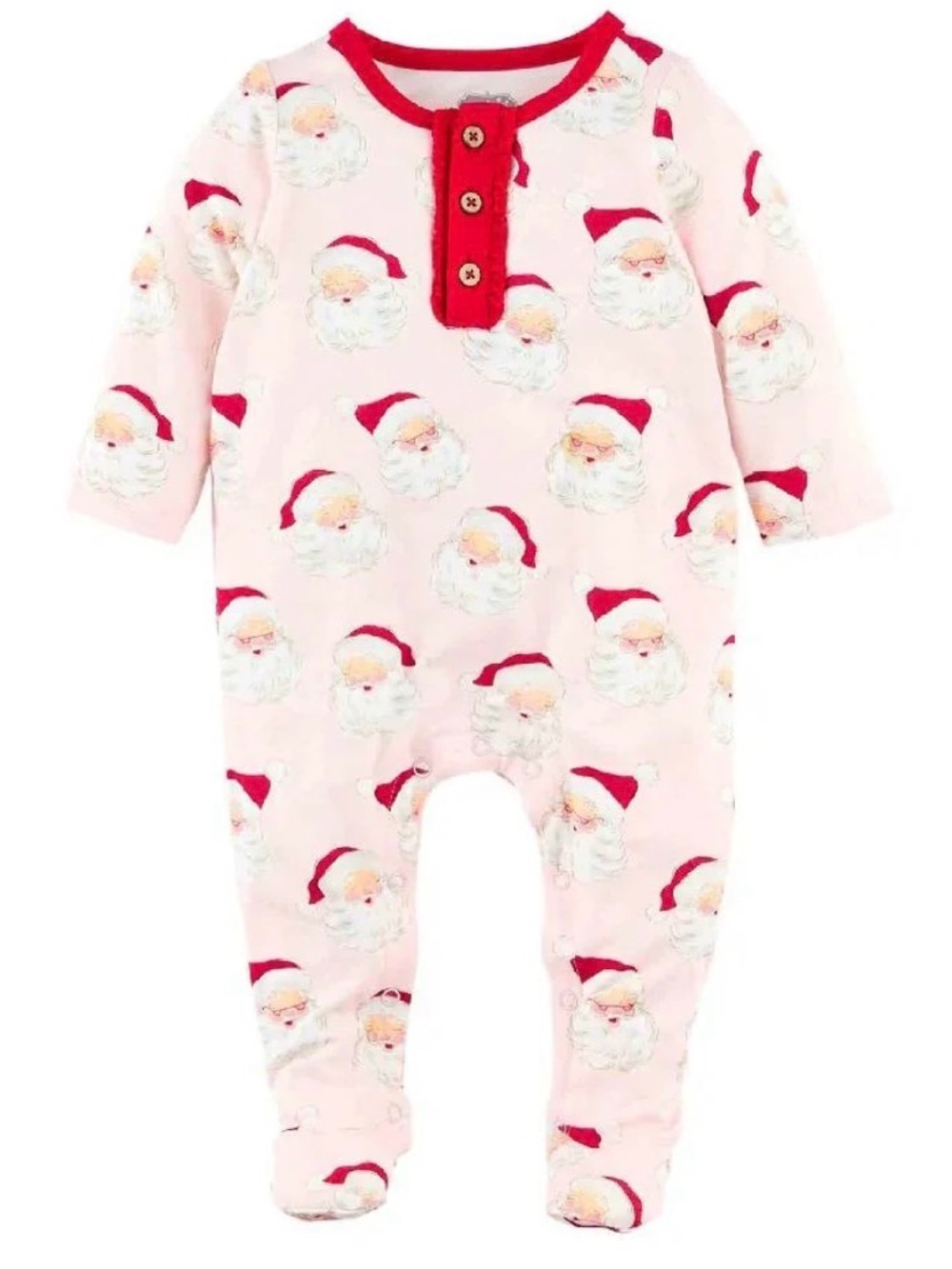 Mud Pie Pink Vintage Santa Print Footed One-Piece 0/3 nwt